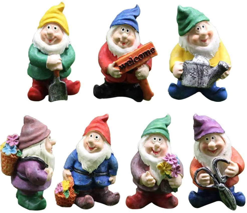 7Pcs Fairy Garden Accessories Outdoor, Garden Gnomes Decorations, Mini Gnomes Garden Set, Seven Dwarfs Statue for Fairy Garden