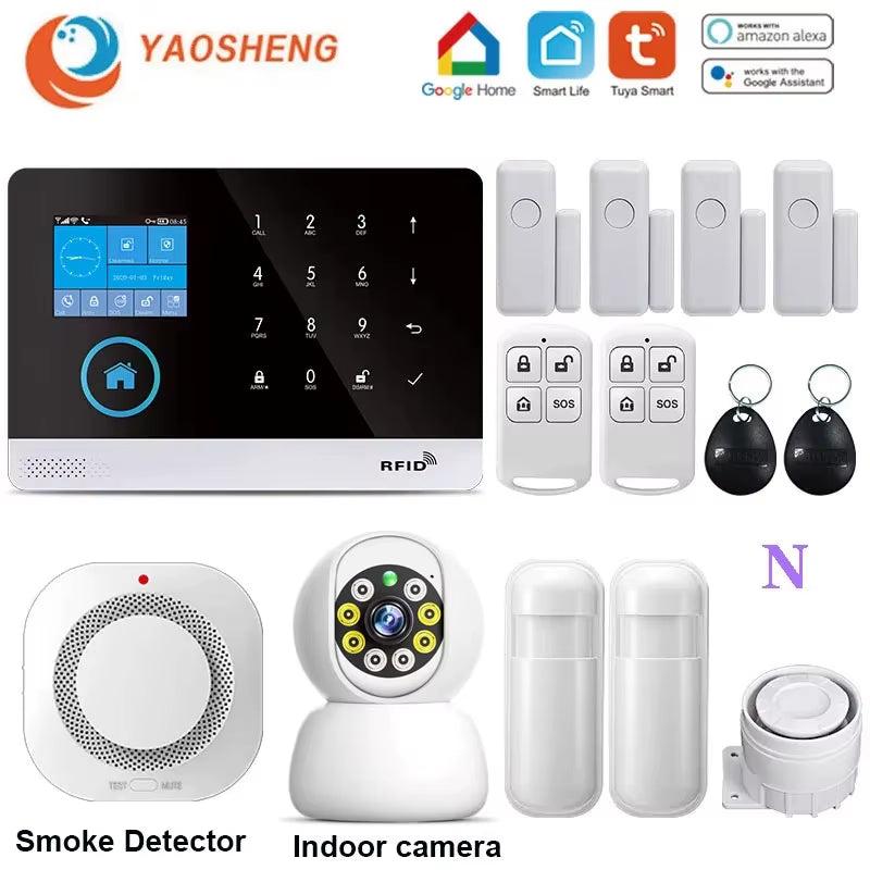 Wireless Home Alarm System Tuya Smart Home WIFI 2G GSM Security Alarms for Home with Motion Sensor with Alexa & Google Home