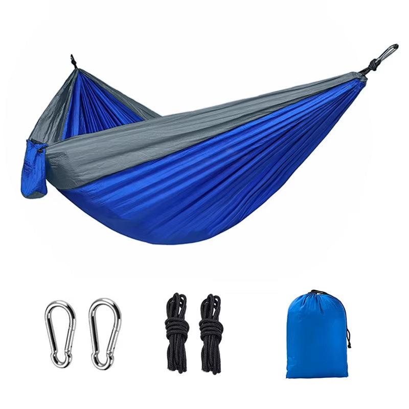 Single Person Portable Outdoor Camping Hammock with Nylon Color Matching Hammock High Strength Parachute Fabric Hanging Bed