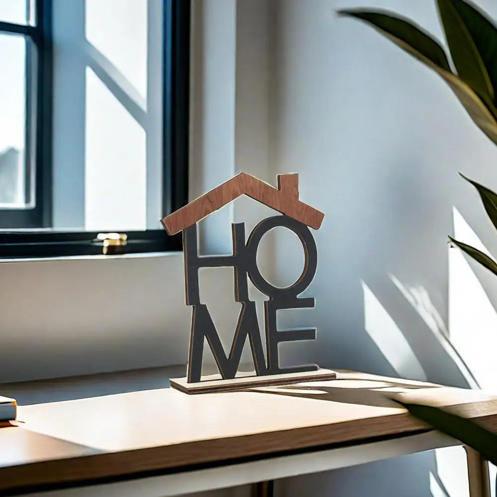 LOVE HOME Desktop Decoration Hollow Home Office Living Room Table Centerpiece with Wooden Base English Letter HOME Table Decor