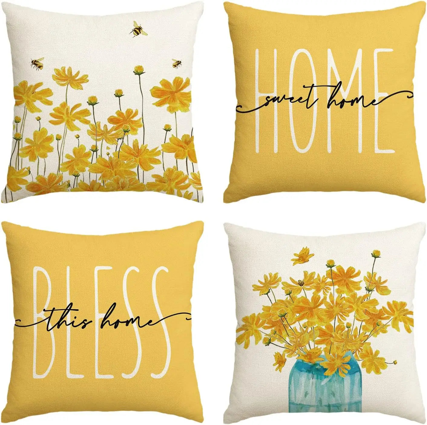 Home Sweet Home Eucalyptus Leaves Throw Pillow Covers, Spring Summer Seasonal Decorations for Home, Set of 4