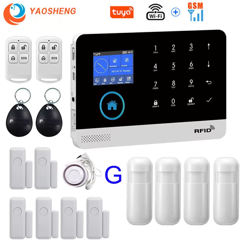 Wireless Home Alarm System Tuya Smart Home WIFI 2G GSM Security Alarms for Home with Motion Sensor with Alexa & Google Home