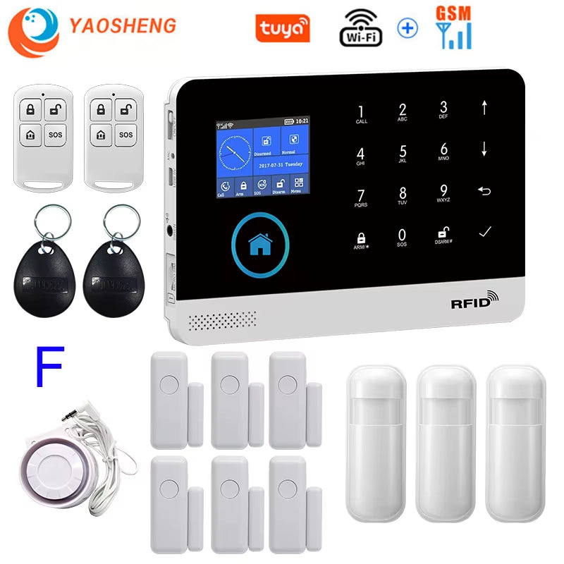 Wireless Home Alarm System Tuya Smart Home WIFI 2G GSM Security Alarms for Home with Motion Sensor with Alexa & Google Home