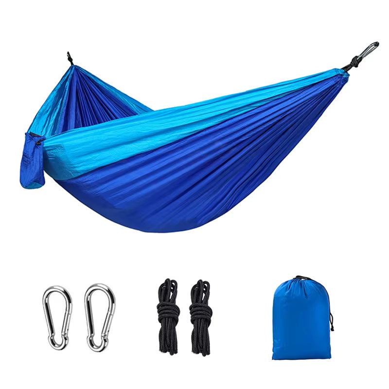 Single Person Portable Outdoor Camping Hammock with Nylon Color Matching Hammock High Strength Parachute Fabric Hanging Bed