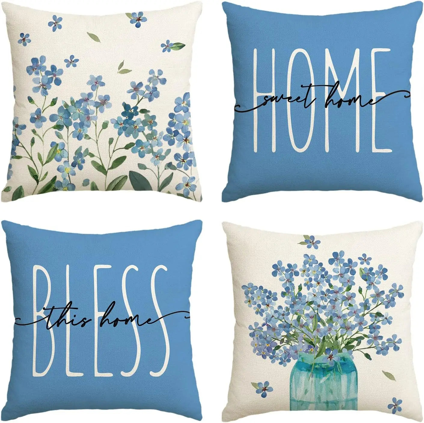 Home Sweet Home Eucalyptus Leaves Throw Pillow Covers, Spring Summer Seasonal Decorations for Home, Set of 4