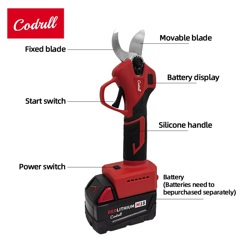 For Milwaukee 18V Brushless Electric Pruning Shears Pruner Cordless Electric Garden Scissors Fruit Tree Garden Tool Garden Bons