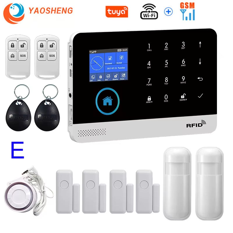 Wireless Home Alarm System Tuya Smart Home WIFI 2G GSM Security Alarms for Home with Motion Sensor with Alexa & Google Home