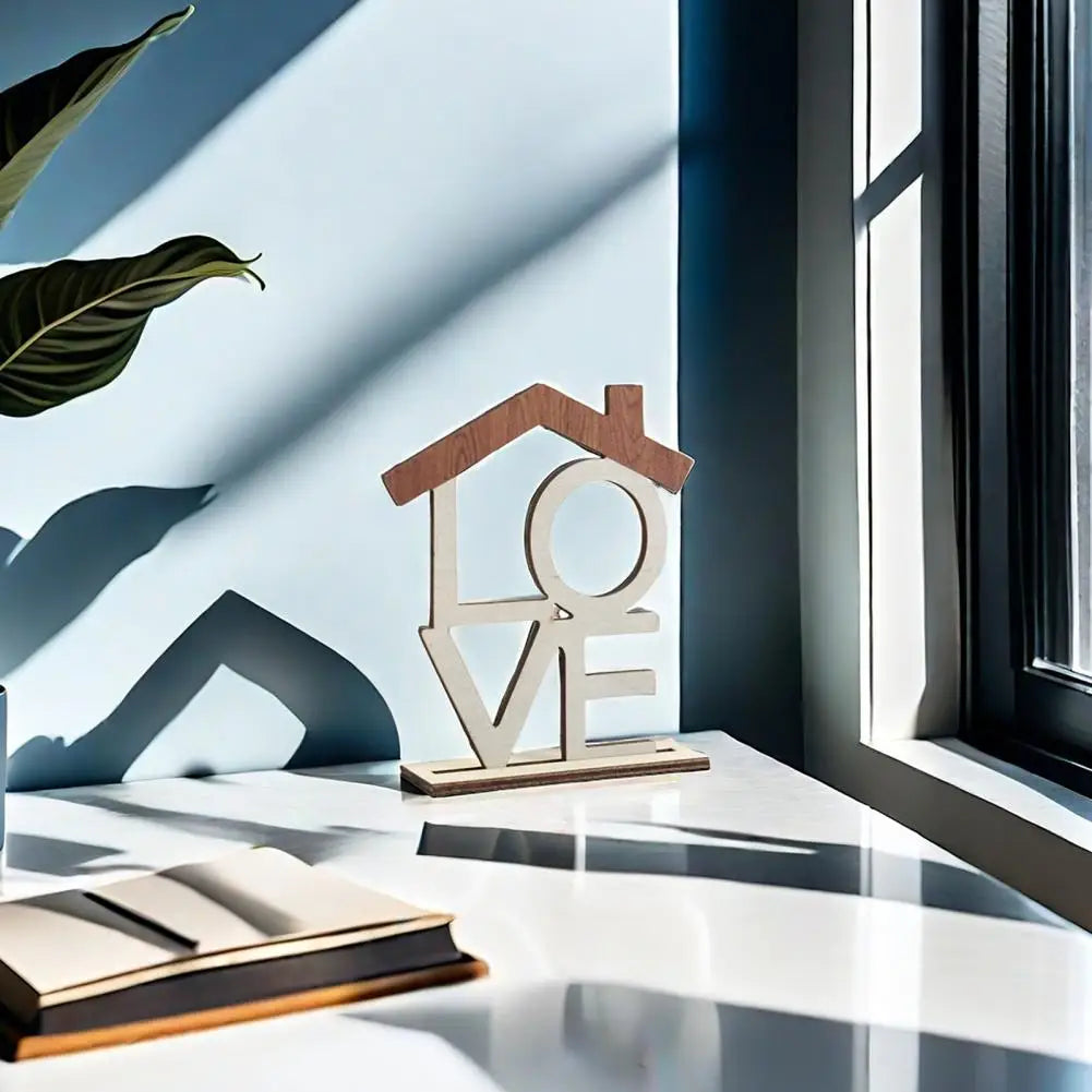 LOVE HOME Desktop Decoration Hollow Home Office Living Room Table Centerpiece with Wooden Base English Letter HOME Table Decor