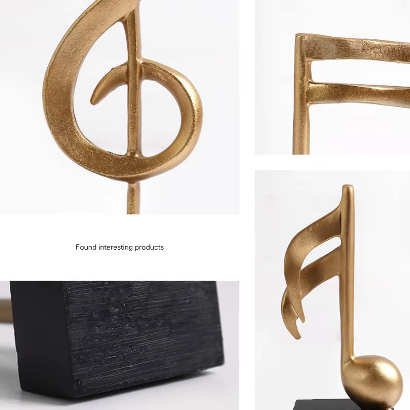 Musical Note Figurines Home Decoration Resin Golden Sculpture Home Decor Desk Piano Office TV Cabinet Ornaments Souvenirs