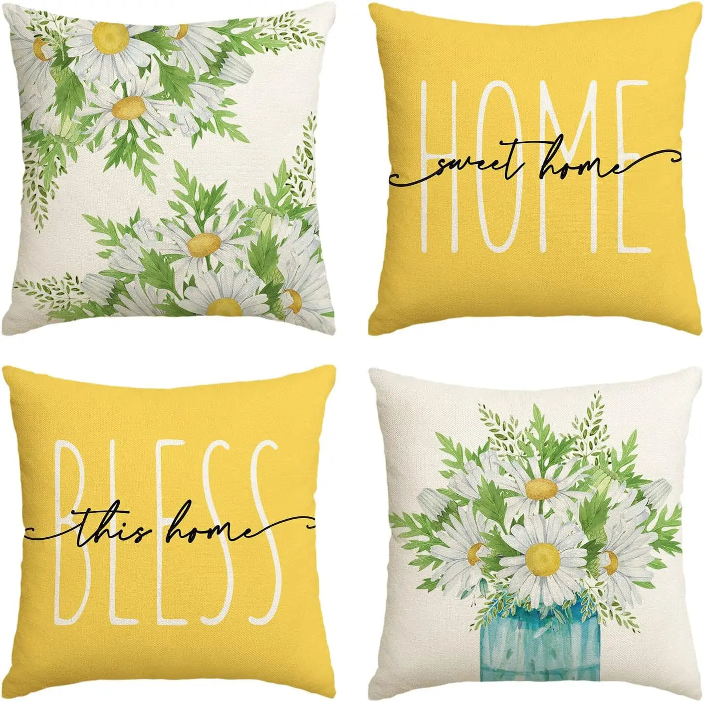 Home Sweet Home Eucalyptus Leaves Throw Pillow Covers, Spring Summer Seasonal Decorations for Home, Set of 4