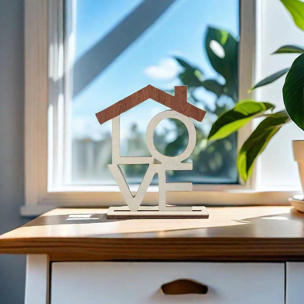 LOVE HOME Desktop Decoration Hollow Home Office Living Room Table Centerpiece with Wooden Base English Letter HOME Table Decor