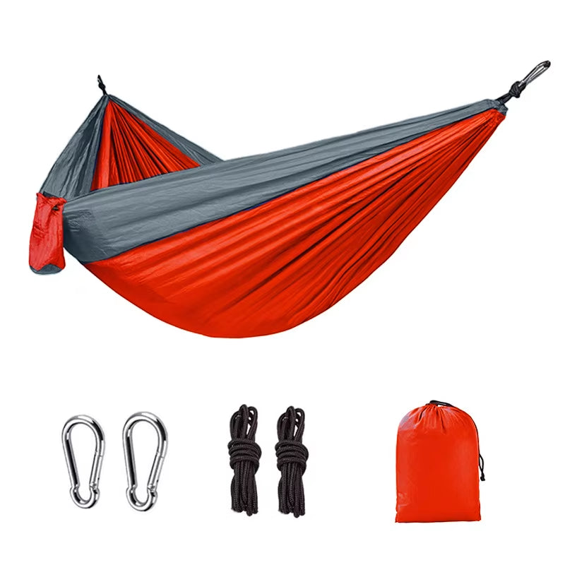 Single Person Portable Outdoor Camping Hammock with Nylon Color Matching Hammock High Strength Parachute Fabric Hanging Bed