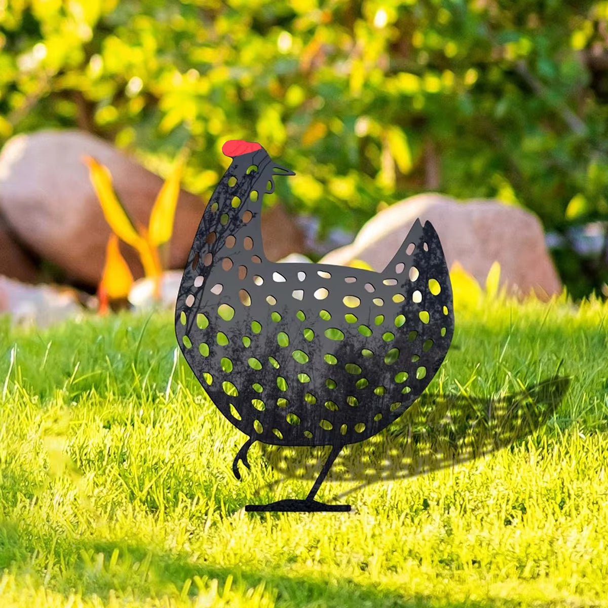1Pc Lovely Garden Decorations Garden Decorative Stakes Metal Chicken Garden Decorations Lawn Stake Decorations