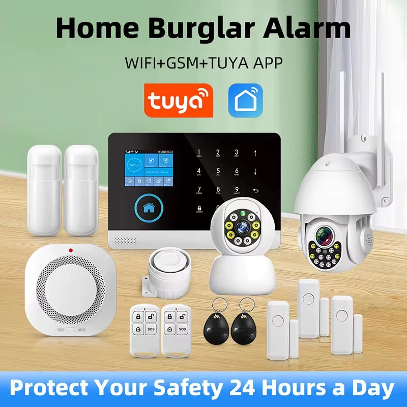 Wireless Home Alarm System Tuya Smart Home WIFI 2G GSM Security Alarms for Home with Motion Sensor with Alexa & Google Home