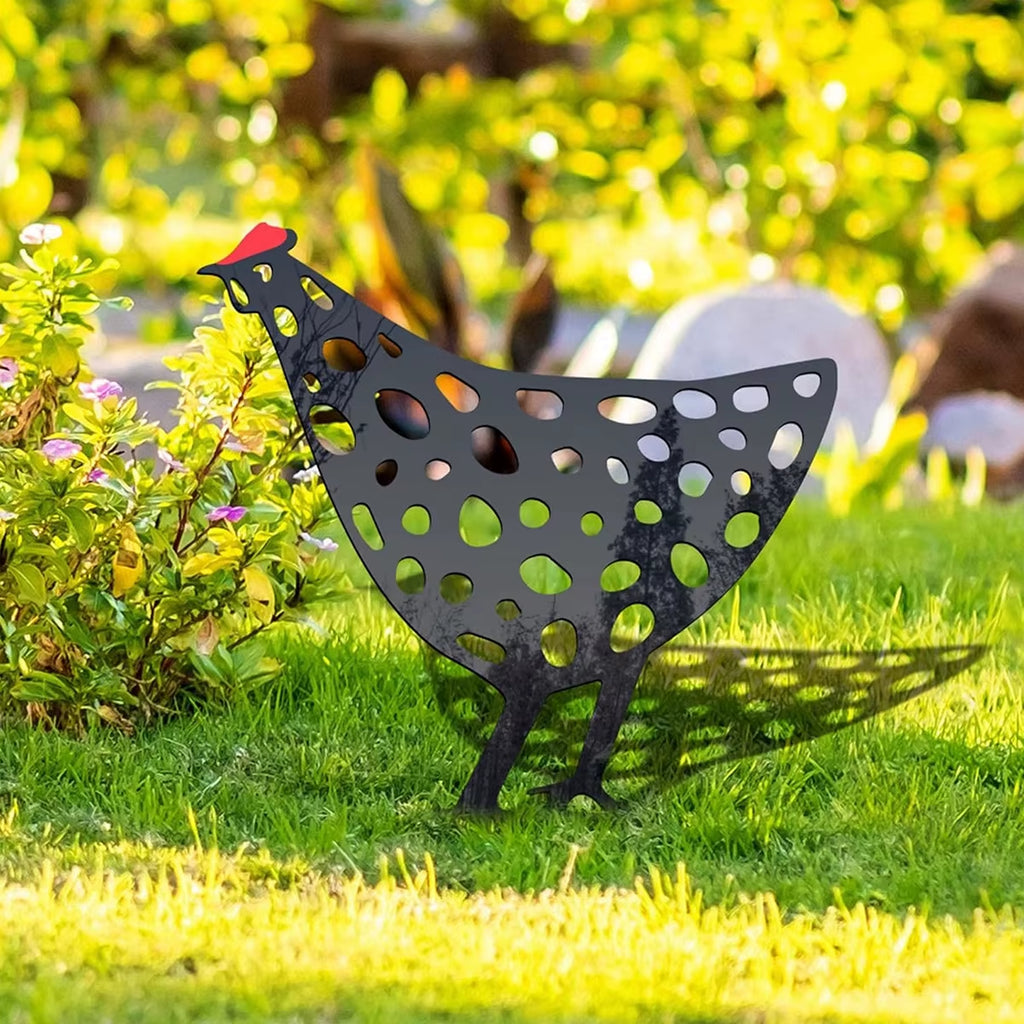 1Pc Lovely Garden Decorations Garden Decorative Stakes Metal Chicken Garden Decorations Lawn Stake Decorations