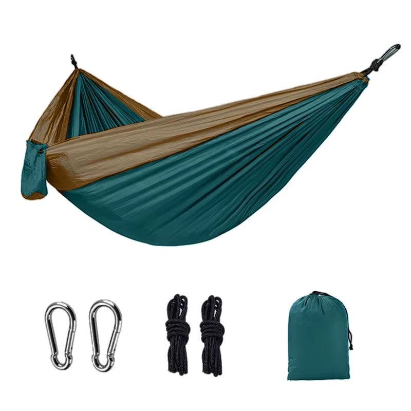 Single Person Portable Outdoor Camping Hammock with Nylon Color Matching Hammock High Strength Parachute Fabric Hanging Bed