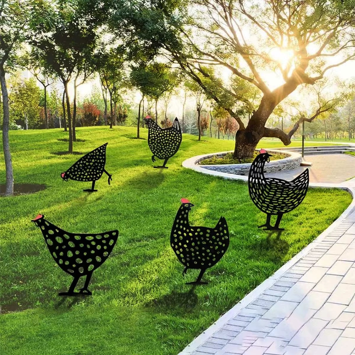1Pc Lovely Garden Decorations Garden Decorative Stakes Metal Chicken Garden Decorations Lawn Stake Decorations