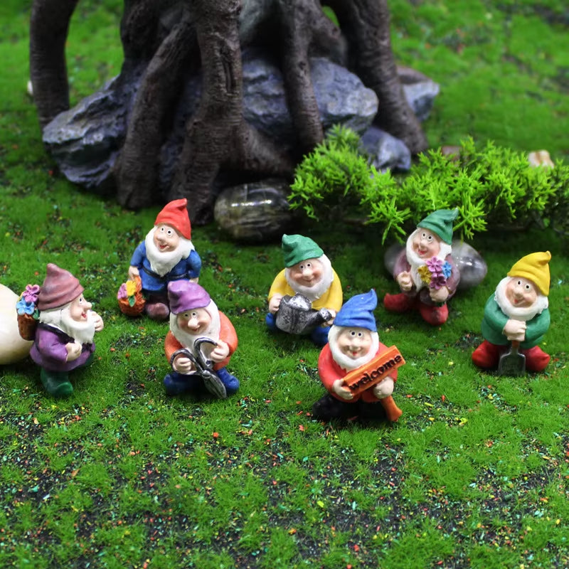 7Pcs Fairy Garden Accessories Outdoor, Garden Gnomes Decorations, Mini Gnomes Garden Set, Seven Dwarfs Statue for Fairy Garden