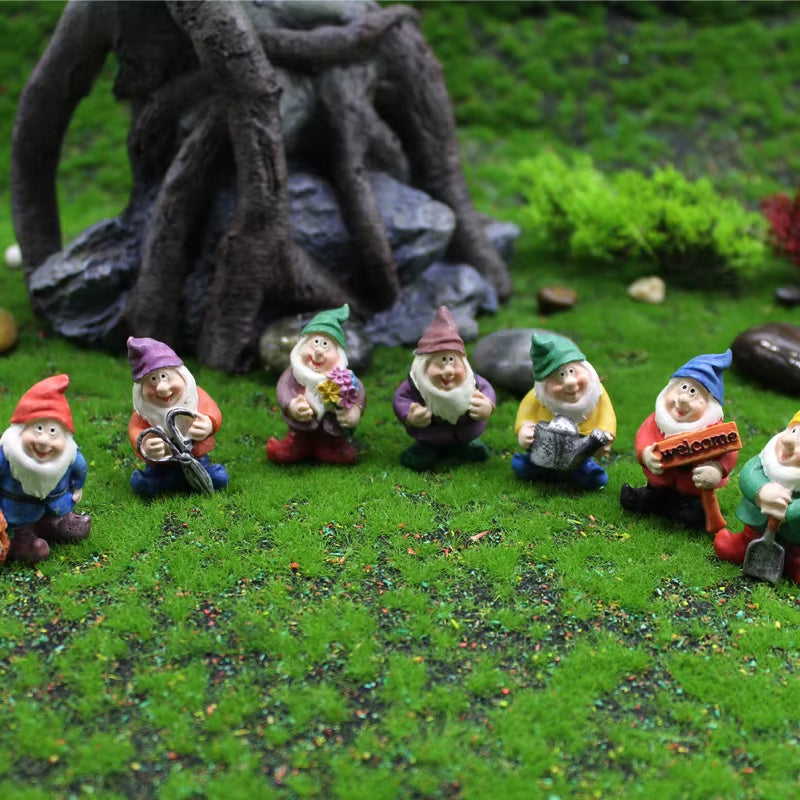 7Pcs Fairy Garden Accessories Outdoor, Garden Gnomes Decorations, Mini Gnomes Garden Set, Seven Dwarfs Statue for Fairy Garden
