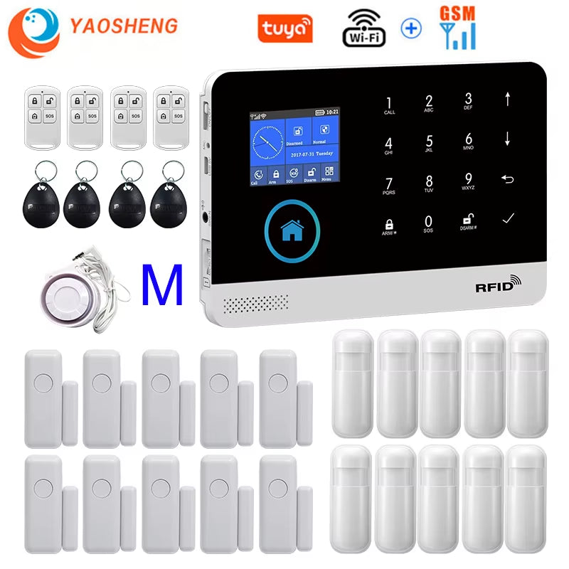 Wireless Home Alarm System Tuya Smart Home WIFI 2G GSM Security Alarms for Home with Motion Sensor with Alexa & Google Home