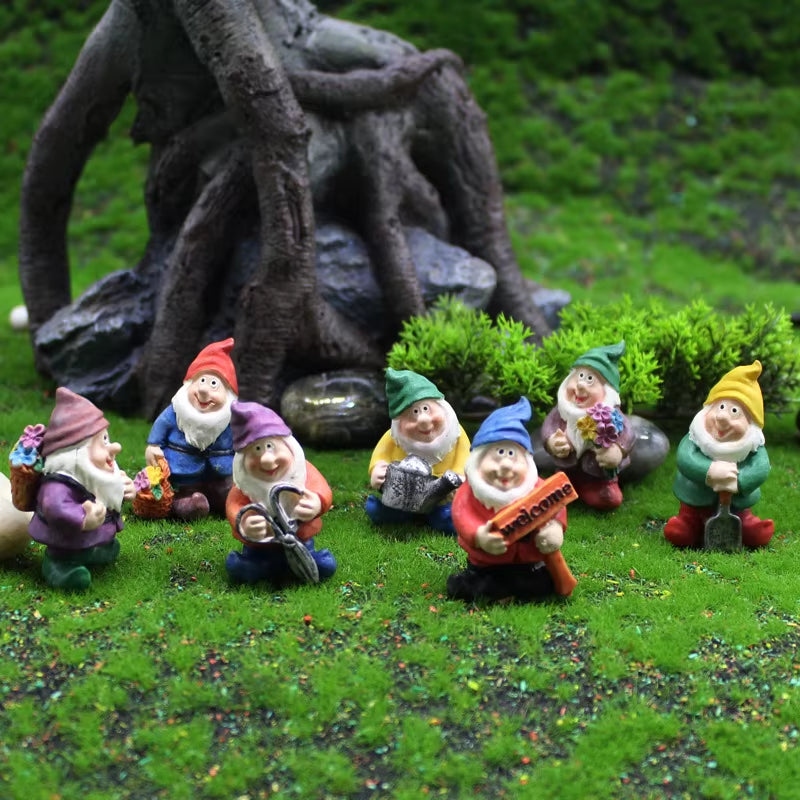 7Pcs Fairy Garden Accessories Outdoor, Garden Gnomes Decorations, Mini Gnomes Garden Set, Seven Dwarfs Statue for Fairy Garden